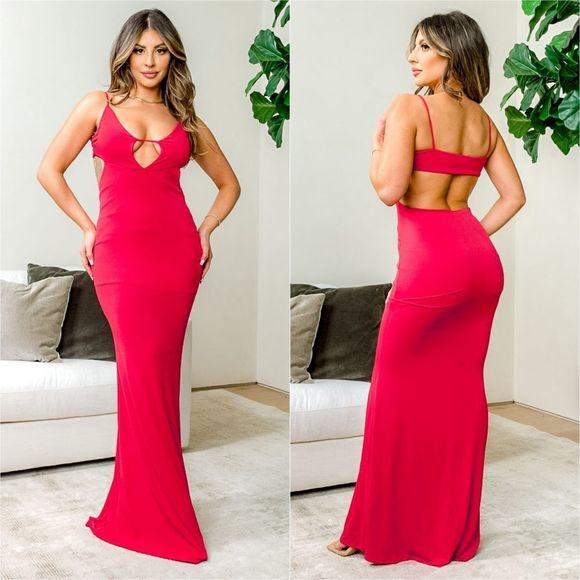 Harmony In Nature Dresses & Skirts - Plunge Maxi Dress - Red